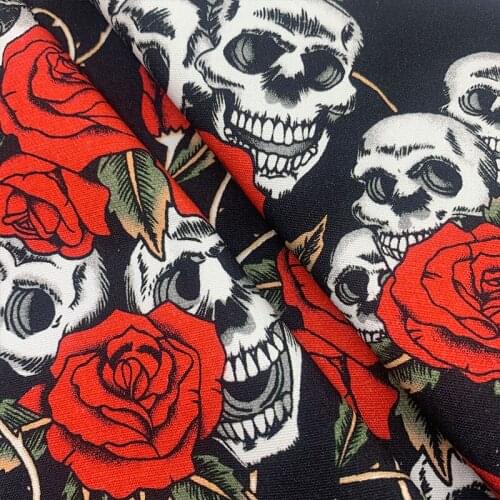 New Grey Woven Skull 100%Cotton Fabric Halloween Frightful Skull Girl Printed Cotton Fabric Sewing Patchwork DIY Dress Clothing
