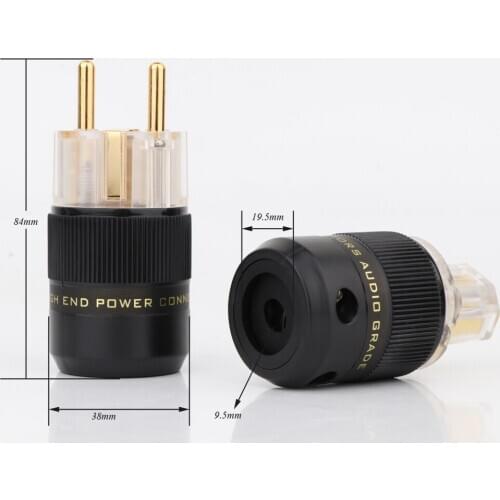 One pair Gold Plated EU Schuko Power jack adapter Connector Audio HIFI Power Plug