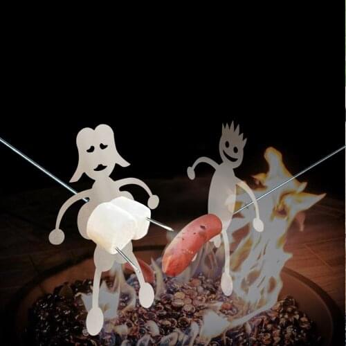 Hot Dog Camp Fire Roasting Stick Bbq Boy Man And Marshmallow Girl Woman Cooking Barbecue Clip Baking Stove Campfire Skewers Rack