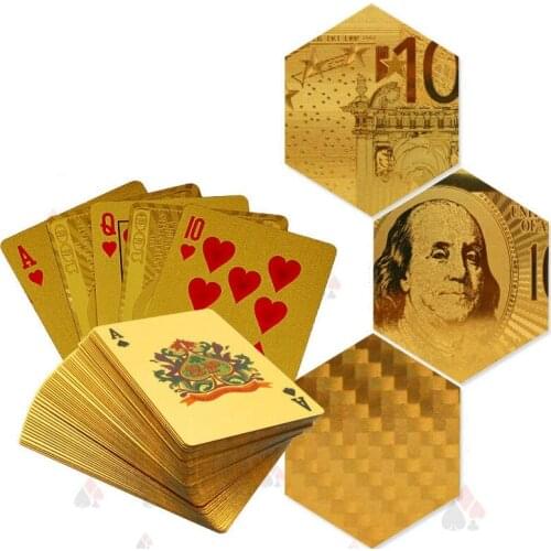 Golden Poker Euro Dollar Poker Set Gold Plastic Aluminum Foil Poker Durable Waterproof Card