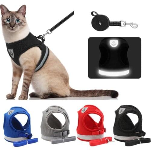 Cat Dog Adjustable Harness Summer Vest Walking Lead Leash Rope For Small Medium Puppy Dogs Collar Polyester Mesh Reflective Harn