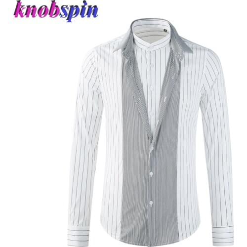 Luxury Business Mens Shirt Turn-over Collar Long sleeve Slim Striped Shirts for men Brand quality Cotton shirts Plus size Camisa
