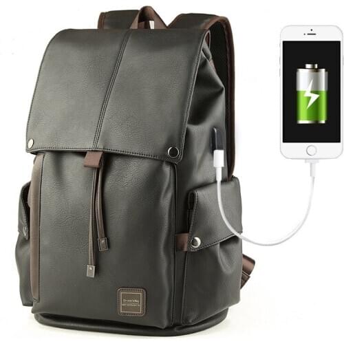 PVC Leather Laptop Usb Backpack School Bag Rucksack Schoolbag Fashion Male Student Soft Backpack for Men Backbag Travel Daypacks