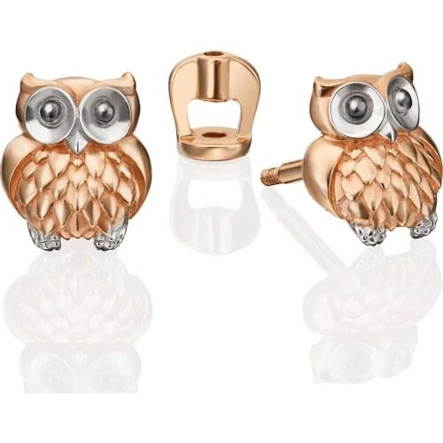 Earrings owl gold silver 585, Platina