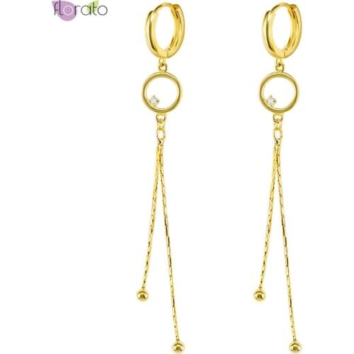 Bohemian Style 925 Sterling Silver Ear Buckle Hoop Long Crystal Tassel Pendant Popular Female Hoop Earring Fashion Birthday Gift