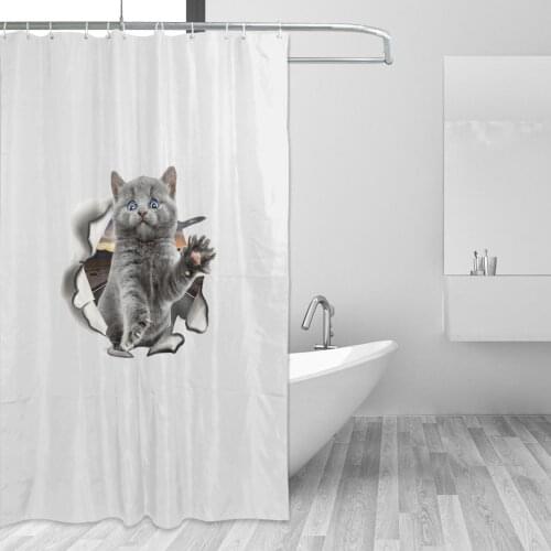 British Shorthair Bathing Bathroom Bath Curtain Cartoon Cat Waterproof Polyester Fabric High Quality Show Curtains
