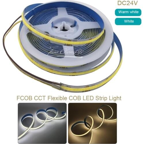 COB CCT LED Light Strip 640 LEDs High Density Flexible FOB COB 10mm Led Lights Warm White with White Linear Dimmable DC24V
