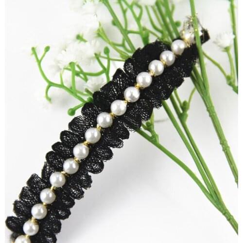 Beaded Pearl Trim Braided Embroidered Scrapbooking Embellishment Applique Lace Ribbon Fabric Trimming Sewing Supplies 20yd/T1093