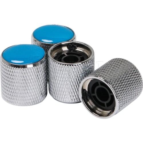 Yibuy 4X Silver Domed Volume Tone Control Steel Knob Electric Guitar Bass w/ Blue Top