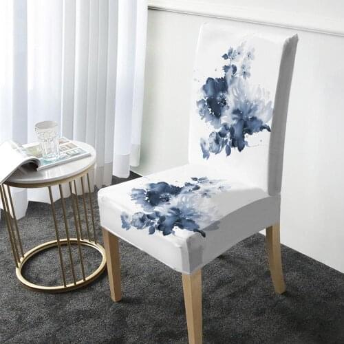 Art Ink Flowers Print Chair Cover Elastic Dining Chair Protector Cover Washable Slipcover for Christmas Banquet Party Home Decor