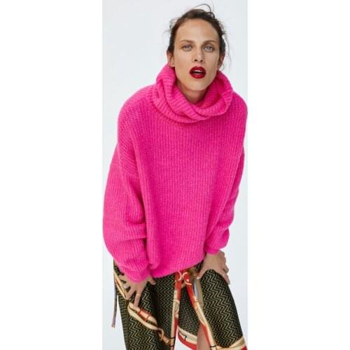 European design women fashion turtleneck warm thickening long sleeve candy neon color loose plus size sweater pullover jumpers