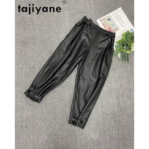 Pants 2021 Women High Waist Trousers Woman Real Sheepskin Pants Womens Leather Trousers Oversize Femme Pantalon TN2140