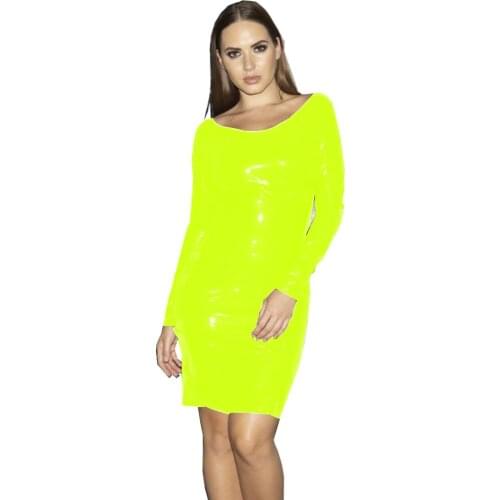 Women Elegant High Quality Sexy Bodycon Wet Look Soft Faux Leather Mini dress Long Sleeve Plus Size PVC Dresses 4xl 5xl 6xl 7xl