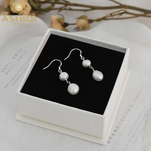 ASHIQI Natural Freshwater Baroque Pearl 925 Sterling Silver Earrings Jewelry Gifts Women