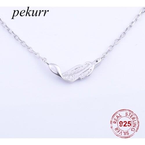 Pekurr 925 Sterling Silver Simple Beading Fallen Clove Leaf Necklaces For Women Natural Collar Female Pendants Fashion Jewelry