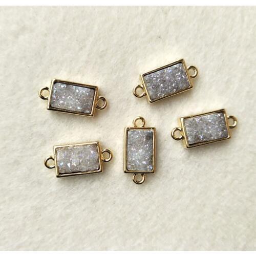 10pcs rectangle white Druzy Agate Geode Druzy Pendants Gold Plated Titanium Druzy charms Connector with Double Bails CT71