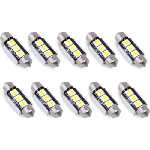 10pcs Led Festoon CANBUS Error Free C5W 3smd 5050 36mm 31mm 39mm 41mm For interior Lights car external light 12V