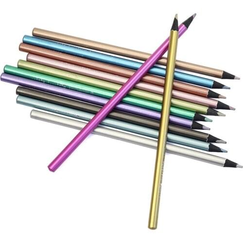 12Pcs Metallic Non-Toxic Colored Drawing Pencils 12 Color Wooden Drawing Sketching Pencil Set for Kids Beginner