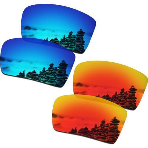 SmartVLT 2 Pairs Polarized Sunglasses Replacement Lenses for Oakley Eyepatch 2 Ice Blue and Fire Red