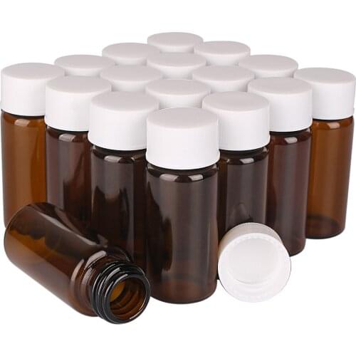 50 Pieces 10ml 22*50mm Small Amber Glass Bottles Ink Perfume Bottles Jars Vials with White Plastic Caps for Craft Accessory DIY