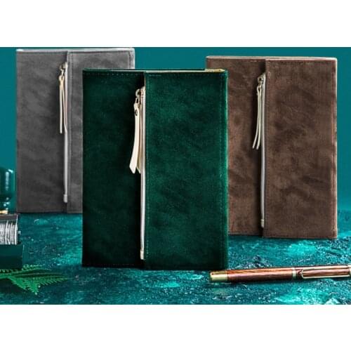 B6 Innovative Tri-fold Notebook Suede Diary Notepad Traveler Journal Planners Zipper Stationery