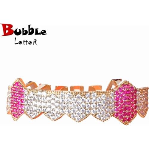 Bling Hip Hop Grillz Full Zircon Fang Mouth teeth grills Caps Top & Bottom tooth Set Men Women Vampire Grills Fashion Jewelry