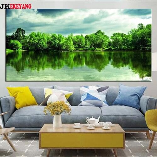 Large 5D Diy diamond painting Woods by the lake Diamond Mosaic Rhinestone Embroidery cross stitch Y4278