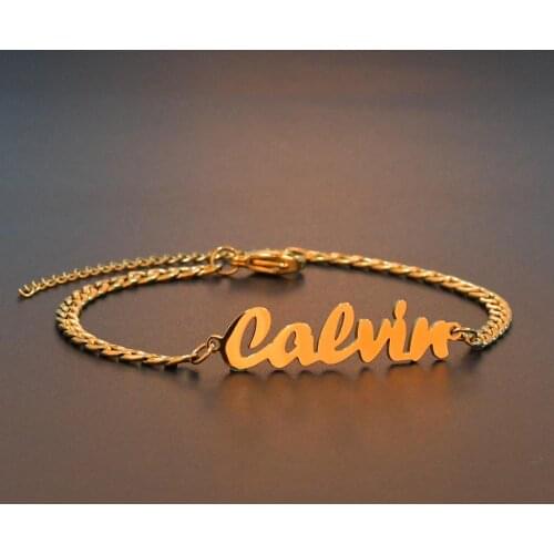 Custom Personalized Name Bracelet Stainless Steel Charms Handmade Cuban Chain Engraved Handwriting NK Bangle Gift