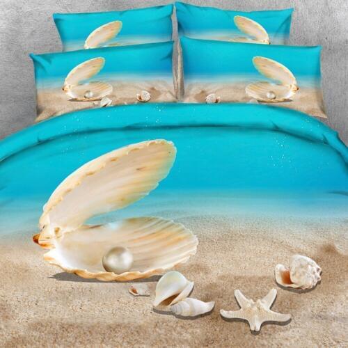 Brand Goldeny 3 Parts Per Set Luxury Beach Theme Sand Shells and Sea 3d digital bed set 3D Bed sheet Set