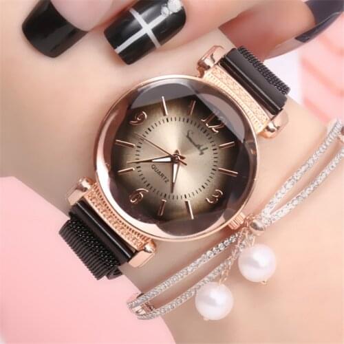Luxury Fashion Women Watch Geometric Roman Numeral Quartz Ladies watch Magnet Buckle Mesh Strap WristWatch Gold Reloj Mujer