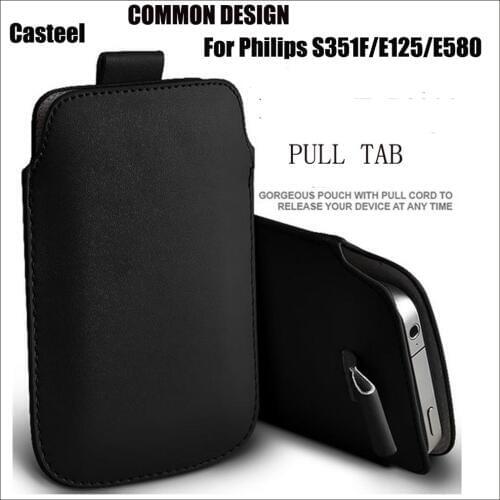 Casteel PU Leather Case For Philips S351F Xenium E125 Xenium E580 Pull Tab Sleeve Pouch Bag Case Cover