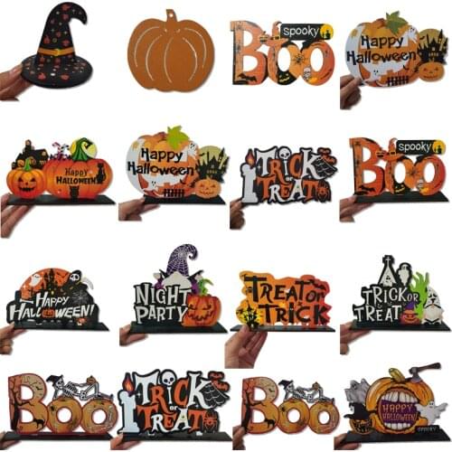 Halloween Pumpkin DIY Wood Ornament Spooky Boo Treator Trick Door Hanging Table Decoration For Halloween Party Home Supplies