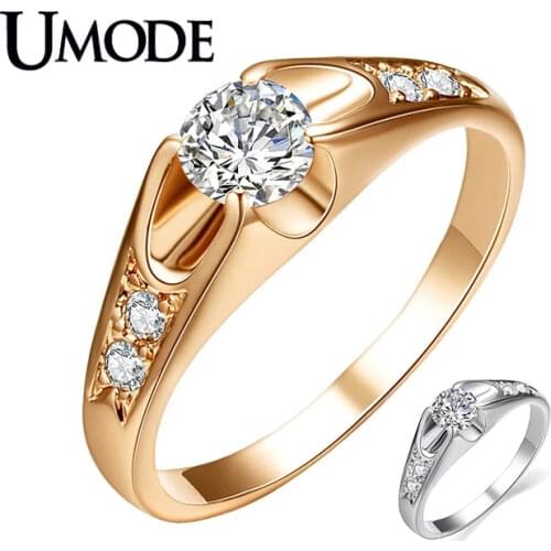 UMODE Fashion Rose Gold Color Wedding Rings for Women Engagement Ring With Top Grade AAA CZ Crystal Lovely Bague Femme AJR0064