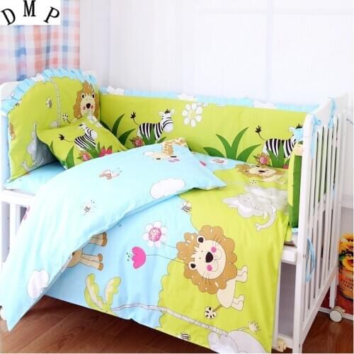 7pcs bed linen100% cotton baby bedding set kit berço baby cot jogo de cama girls bedclothes (bumper+duvet+matress+pillow)