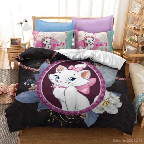 3D Print Disney Cartoon Marie Cat Bedding Set Queen King Size Elegant Cat Duvet Cover Set Quilt Cover with Pillowcase Bedclothes