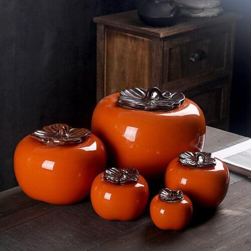 Creative Persimmon Ceramic Storage Tank Tea Canister Home Kitchen Food Seasoning Storage Desktop Decoration Ornaments