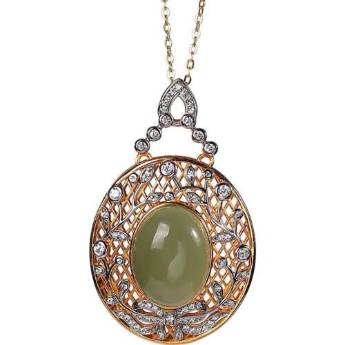 S925 sterling silver gold-plated natural Hetian jade gray jade pendant dignified hollow pattern plum blossom pendant