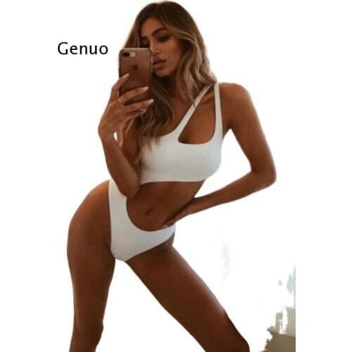 Swimsuit Women Sexy Black One Shoulder One Piece Swimsuits Hollow Out Padded Push Up Bikini Maillot De Bain