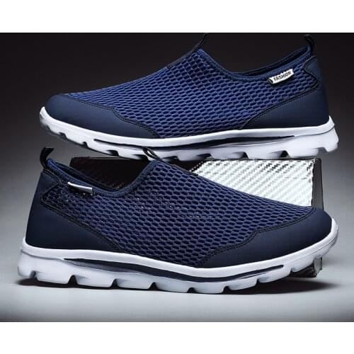 2020 Men Shoes Mesh Summer New Comfortable Breathable Men Sneakers Black Blue Gray Slip-On Loafers Flats Light Walking Shoes