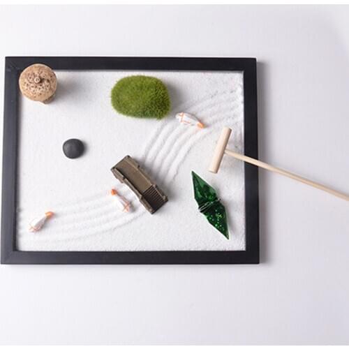 ZEN Garden Kit of Relax Sand Stone Tray Statue for Meditation Yoga Room Office