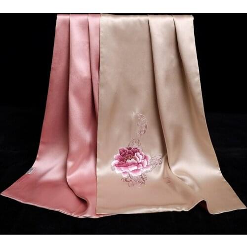 Fengguiyun 2018 new embroidery pure silk mother scarf double satin silk silk small silk scarf for women