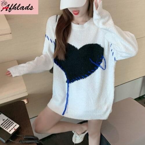 Love Pullover Knitted Womens Wear Loose Long Sleeved Round Neck Straight Tassel Patchwork Casual Plus Size Sweater Tops