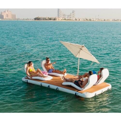 Drop Stitch PVC Inflatable Swim Platform Boat Floating Dock With Steel Ladder water floating platform Mat for sale