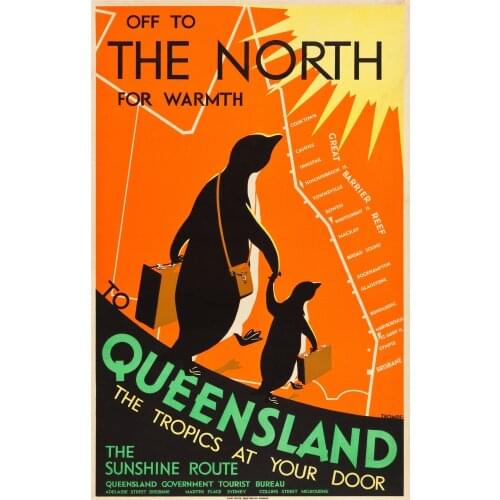 Queensland Art Maps Retro Vintage Kraft Travel Poster Canvas DIY Wall Sticker Home Bar Posters Decoration Decor Gift