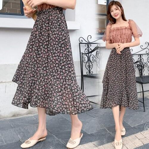 Floral Chiffon Long Maxi Plus Size Oversized Korean Fashion High-Waisted Vintage Summer WomenS Clothing Skirt Women Female 2021