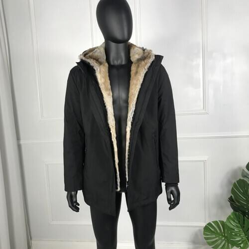Hooded Jacket Parkas Mens Clothing Real Rabbit Fur Coat Casual New Mid-Length Fast Shipping