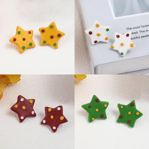 Cute Polymer Clay Christmas Star Stud Earrings for Women 2021 Fashion Mini Clay Dot Embellished Estrella Earrings Gifts Jewelry