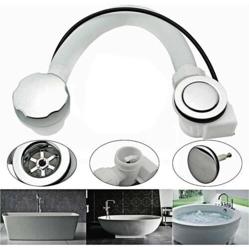 Concealed Bath Overflow Waste Twist Pop-Up Plug Plastic Pipe And Chrome Handle 55 Long Bath Waste Pipe Bathroom