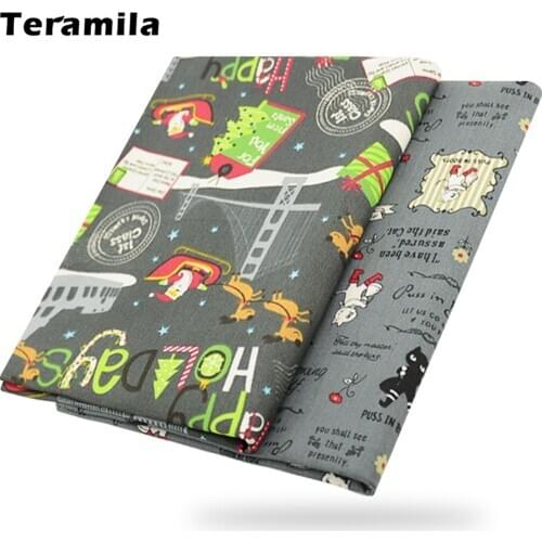Teramila Santa Claus Christmas Gray Printed Cloth 100%Cotton Fabric Sewing Quilt DIY Needlework Patchwork per meter for windows