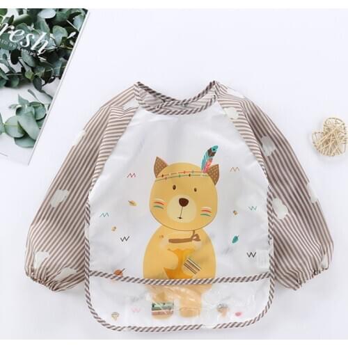New Baby Kids Toddler Long Sleeve Waterproof Art Smock Feeding Bib Apron Pocket
